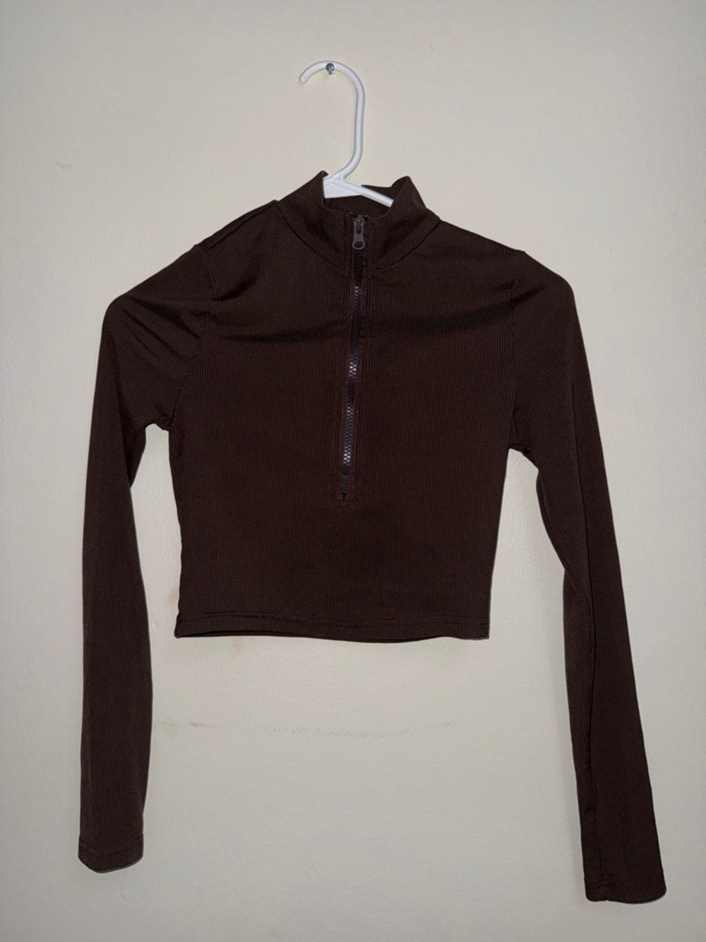 Women’s Brown Quarter-Zip Long Sleeve Crop Top
